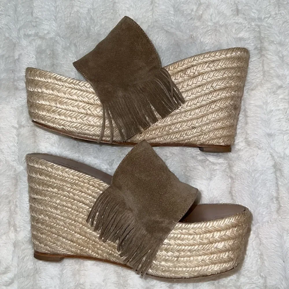 Chloe Platform Suede Fringe Espadrilles Size EU 37/ US 7